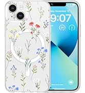 RALEAVO for iPhone 15 Case Compatible with MagSafe Strong Magnetic Clear Floral Cover for Women G...