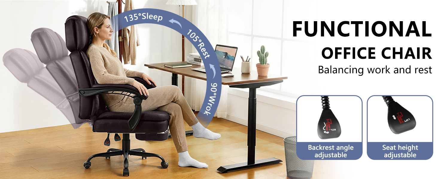 Executive Big and Tall Office Chair with Foot Rest Computer Office Chair with Adjustable Headrest