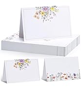 QDOAOF-60pcs Floral Wildflower Place Cards, Paper Size 4.33x3.54 Inch, Tent Card, Escort Card, Na...