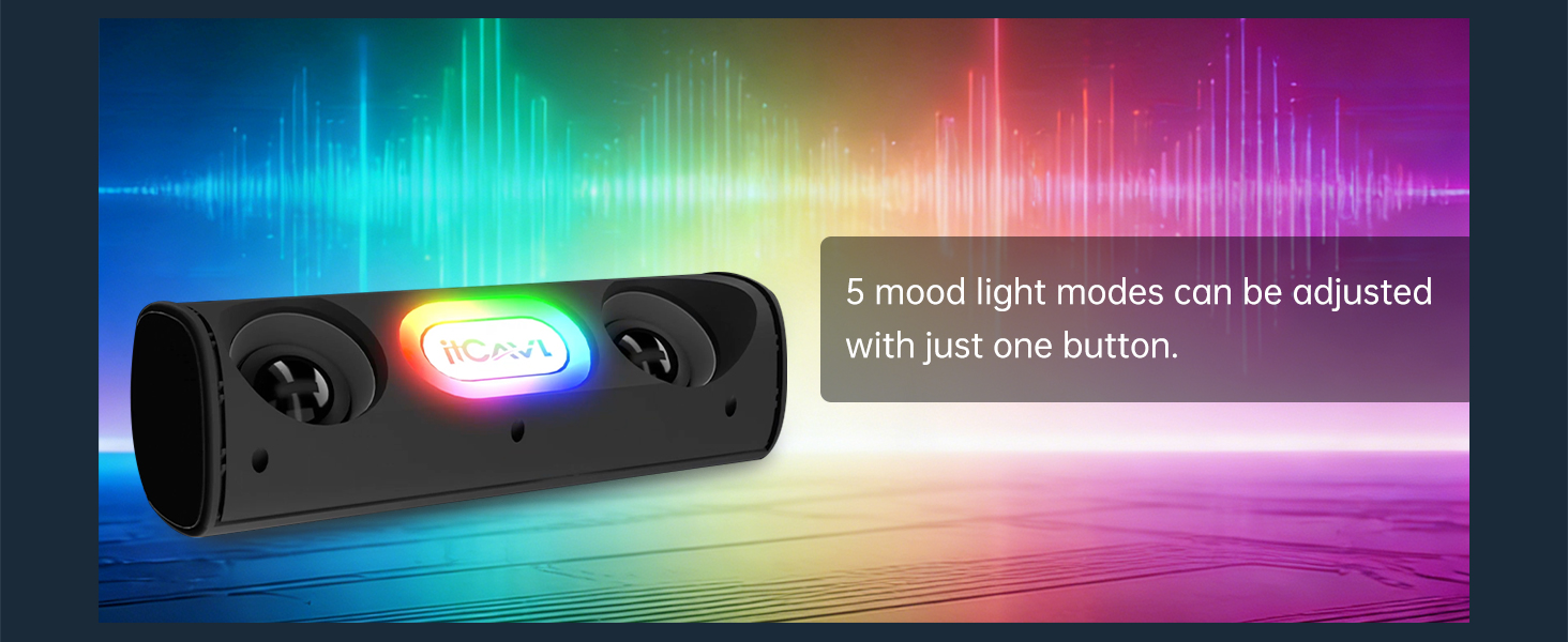 the rgb light of this speaker, it has 7 modes, can be ajusted by just one button
