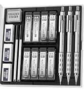 Nicpro 3PCS Blocky Gear 0.5 mm Metal Mechanical Pencils Set with Case, Lead Drafting Pencil with ...