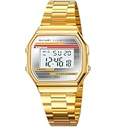 Gosasa Retro Digital Watch for Men Women, Stainless Steel Band Vintage LED Backlight Alarm Stopwa...