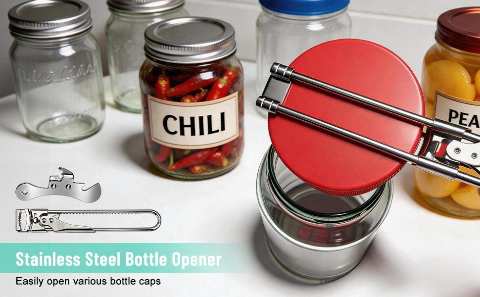 Stainless steel bottle opener and glass jars