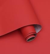 15.7"X118"Thicken Red Contact Paper Matte Red Wallpaper Opaque Red Removable Waterproof Peel and ...