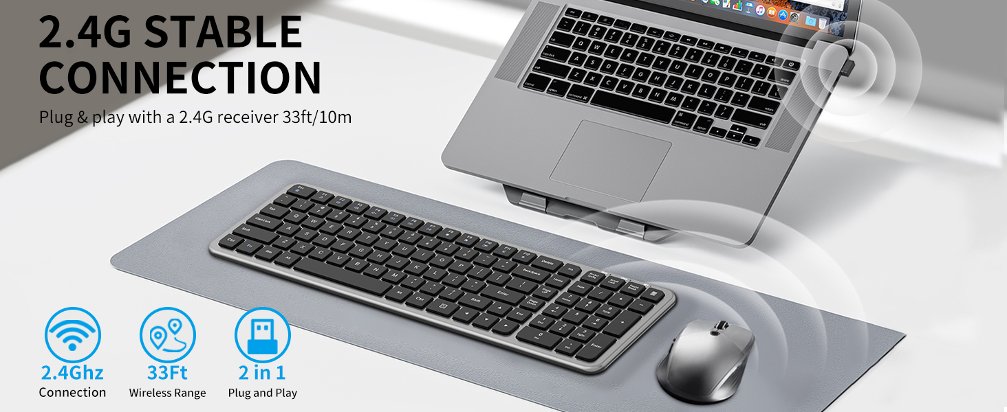 Silent wireless keyboard and mouse