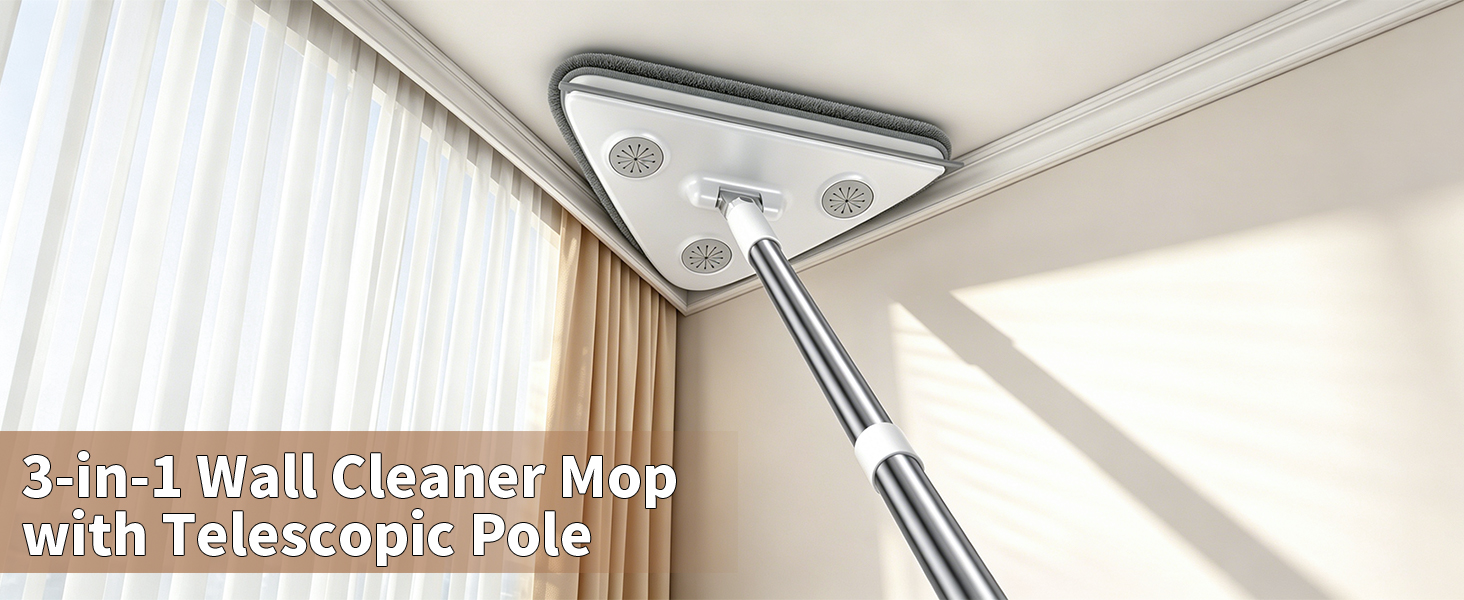 3-in-1 Wall Cleaner Mop with Telescopic Pole