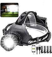 Hoxida LED Rechargeable Headlamp 90000 High Lumen, XPH70 Brightest LED Work Headlight Zoomable, W...