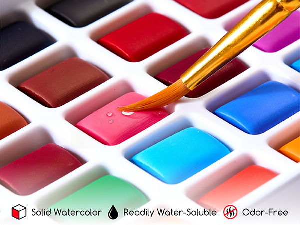 Solid watercolor paint cubes, readily water-soluble and order free, non toxic rich pigment