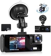 CAMECHO 3 Channel Dash Cam Front and Rear Inside, Dash Camera for Cars, Triple Car Camera with 32...