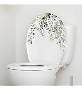 Green Leaf Floral Toilet Seat Lid Stickers, Green Plant Leaves Flowers Toilet Seat Lid ,Waterproo...