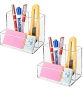 Banafich 2 Packs Pen Holder for Desk, Clear Acrylic Pencil Holder for Desk, Marker Holder with 3 ...