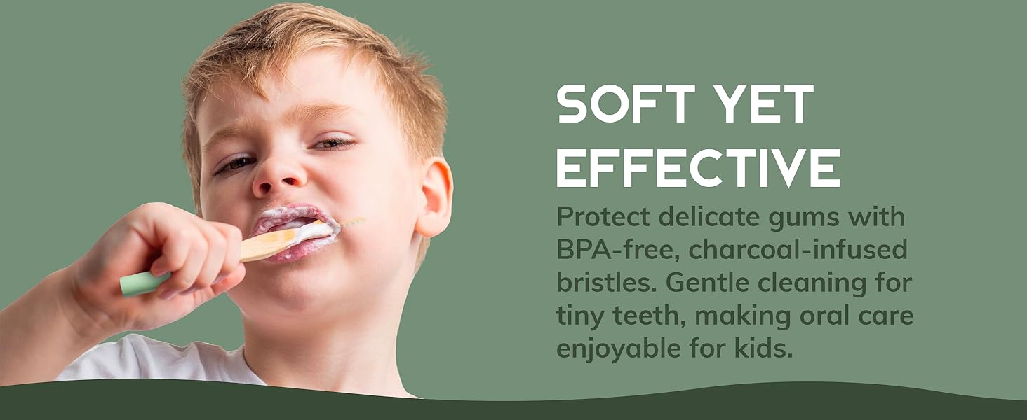 Greenzla Kids Bamboo Toothbrushes Organic Sustainable Dental Care Ergonomic Soft Charcoal Bristles