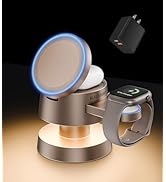 BLESSOURCE 4-in-1 Magnetic Wireless Charging Station for iPhone 16/15/14/13 Pro Max, with Night L...
