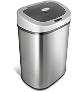NINESTARS Automatic Touchless Infrared Motion Sensor Trash Can with Stainless Steel Base &amp; Oval, ...