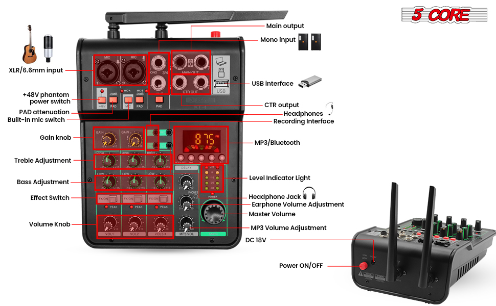 Audio Mixer DJ Equipment Digital Sound Board Professional 4 Channel USB Interface