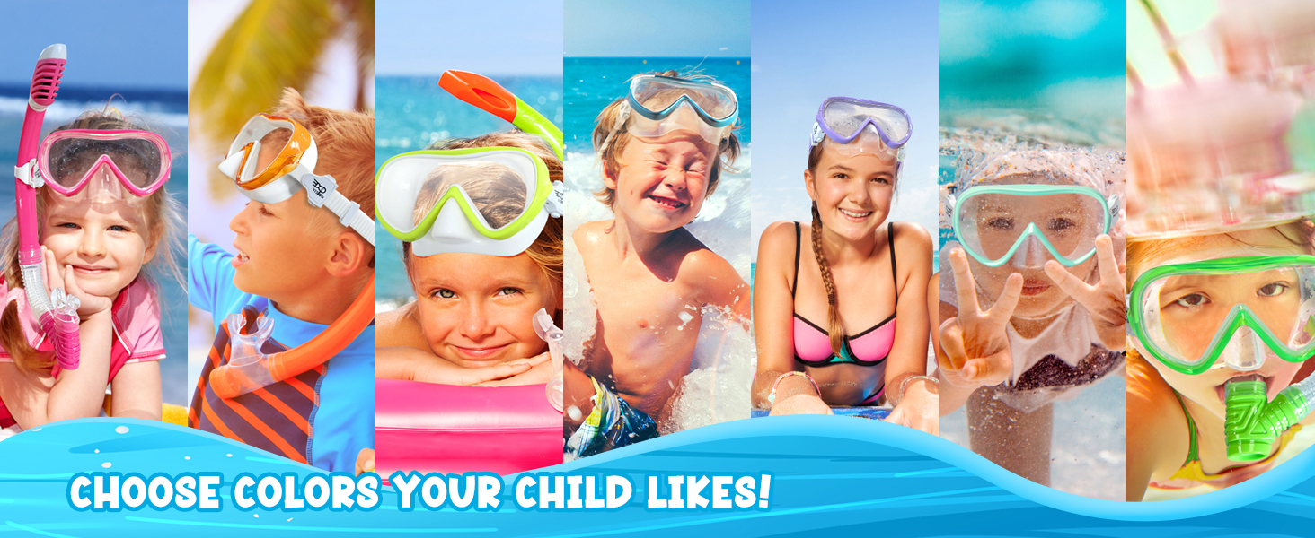 Kids Swim Goggles Snorkel Diving Mask for Youth(5-15), Anti-Fog 180° Clear View
