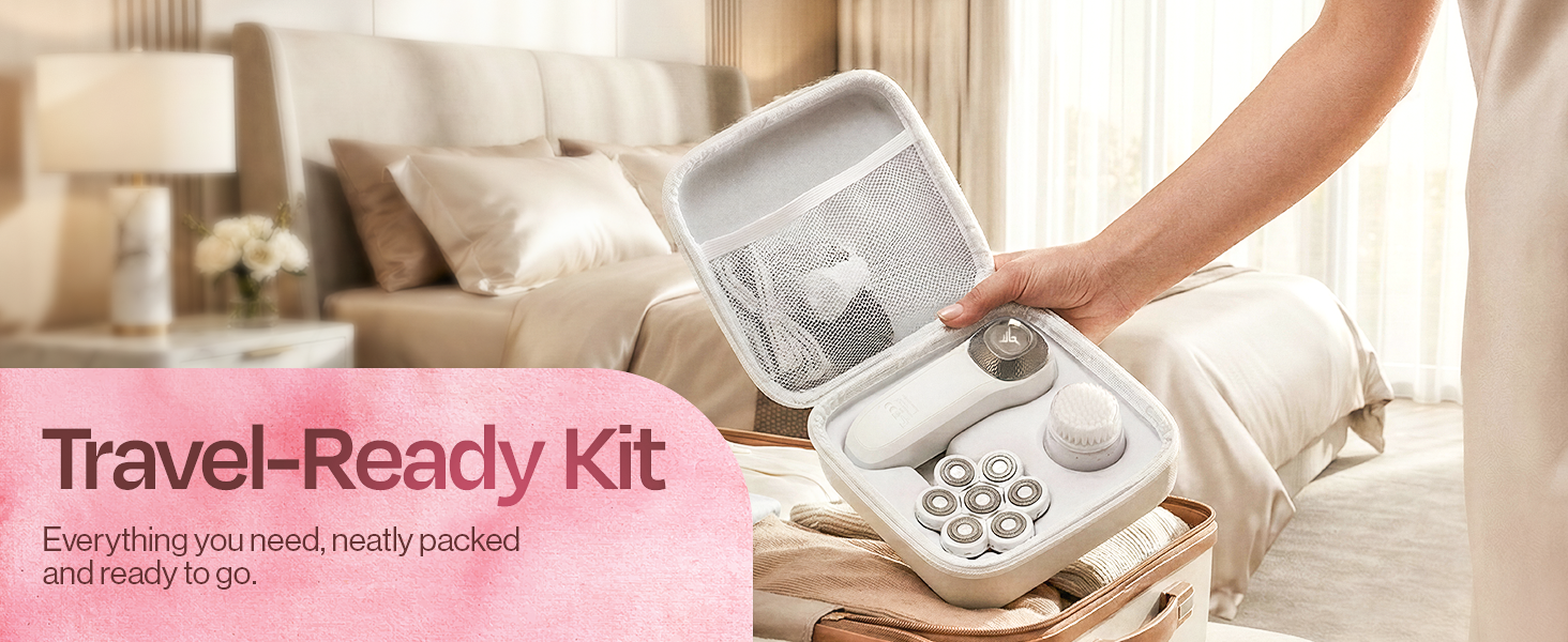 Hummingbird Flexy women electric shaver travel kit packed in case ready for trips and vacations
