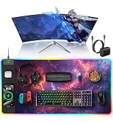 TopMade Wireless Charging Mouse Pad, RGB Gaming Mousepad Home Office Desk Pad, 31.5” x 15.8” Larg...