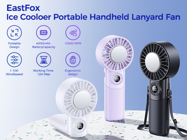EastFox Ice Cooloer Portable Handheld Lanyard Fan