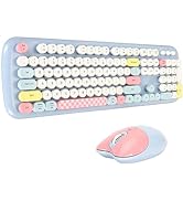 Yunseity Wireless Keyboard and Mouse Combo, Colorful 84 Keys Typewriter Kawaii Keyboard and Silen...