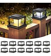FOLKSMATE Solar Post Cap Lights 12 Pack, 2 Lighting Modes Cool/Warm White Outdoor Solar Powered, ...