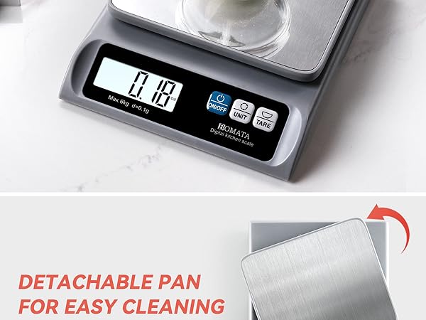BOMATA 0.1g Food Scale, 13lb Digital Kitchen Scale with Removable Stainless Steel Pan