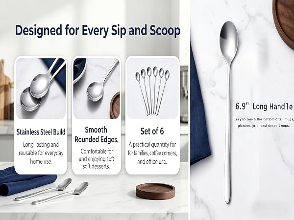 Metal spoons Stainless steel teaspoons Long spoons Extra long spoons Small spoons Flatware spoons