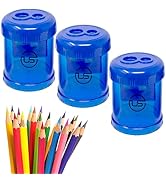 Pencil Sharpeners, 3 Pack Blue Dual Hole Sharpener with Receptacle Pencil Sharpener Manual Pencil...