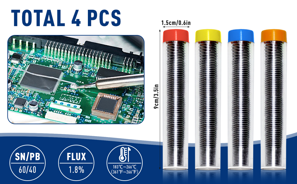 4 in 1 Solder Wire 60/40 Diameter 0.8/1mm,11g×4 Rosin Core Solder for Electrical