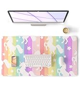 Colorful Star Unicorn Desk Pad, Leather Desk Mat for Girls Women, Rainbow Cute Desk Accessories K...