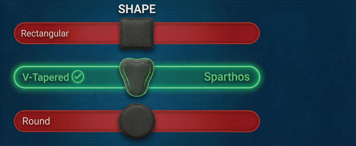 V-tapered shape comparison of Sparthos orthopedic lumbar support pad designed for back pain relief