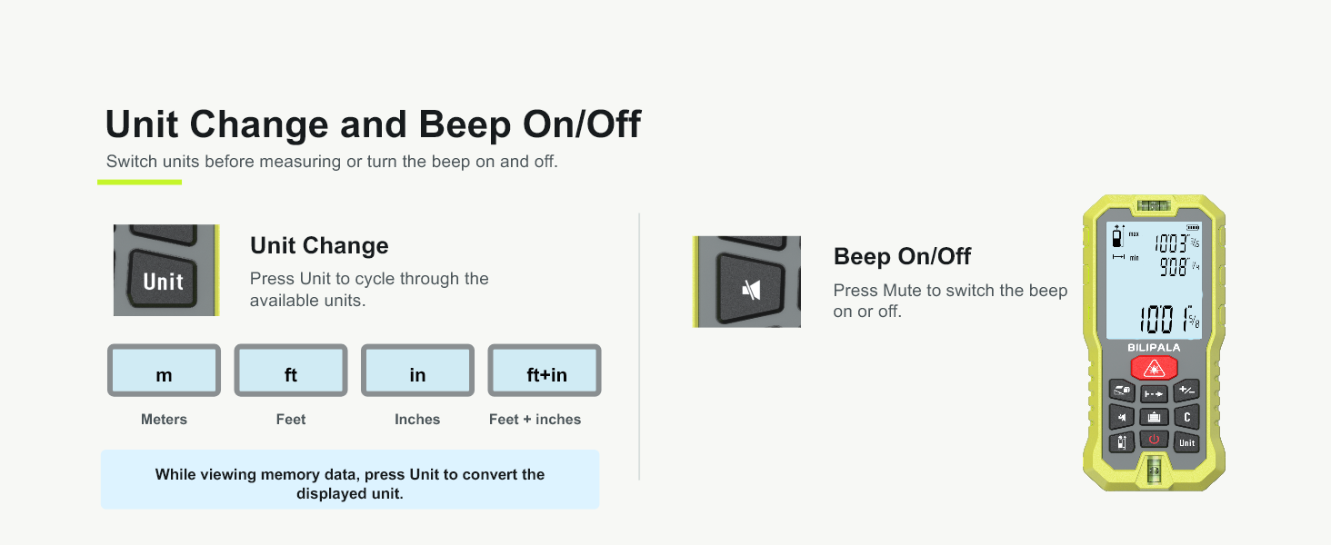 Unit Change and Beep On/Off
