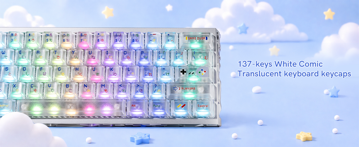 White Clear Keycaps,Frost Jelly Key caps,Pixel Game