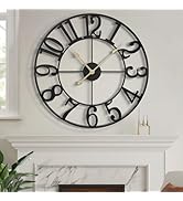 LEIKE Large Wall Clock, Silent Non-Ticking, Battery Operated 24-Inch Metal Clock, Oversized, Deco...