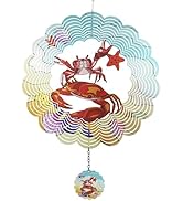 YNGFIL Crab 3D Wind Spinner Kinetic Metal Art Hanging Wind Spinner Outdoor Decoration Ocean Ornam...