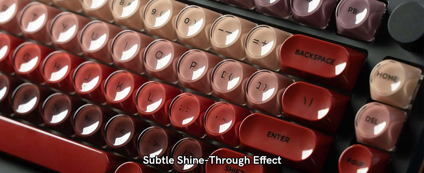 a keyboard with semi-transparent shine-through keycaps, featuring a pink color scheme