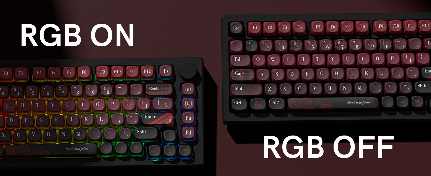 Keycaps with RGB lighting effects on the keyboard