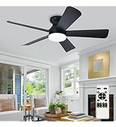 Depuley Modern Ceiling Fan with Light: 42-Inch Black Small Fans for Bedroom Indoor Outdoor - Dimm...