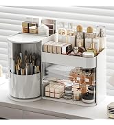 Makeup Organizer with Rotating Brush Holder Cosmetic Organizer with Drawers Countertop Skincare O...
