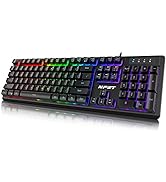 NPET K10 Wired Gaming Keyboard, LED Backlit, Spill-Resistant Design, Multimedia Keys, Quiet Silen...