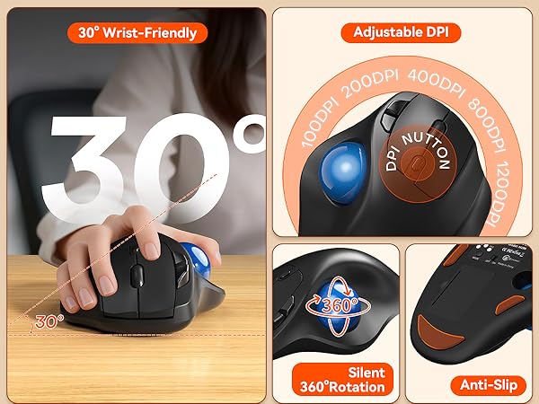 Ergonomic Wireless Trackball Mouse