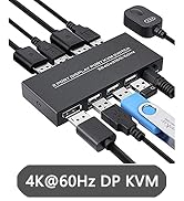 2 Port Displayport KVM Switch 4K@60Hz, 2 Way DP USB Switch for 2 Computer Share 1 HD Monitor and ...