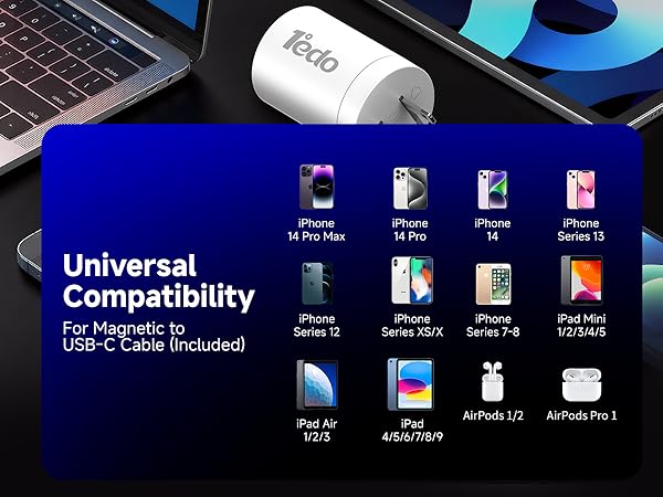 Universal CompatibilityFor Magnetic to USB-C Cable (Included)