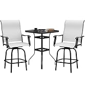 Maemttes 3 Piece Height Outdoor Patio Swivel Bar Set, High Top Table and 2 Bar Stools, Textilene ...