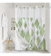 No Hook Shower Curtain with Snap in Liner, Green Abstract Geometric 71"x84" | with Snap in Liner ...