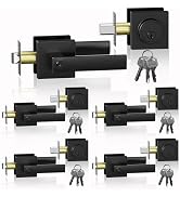 DSJJBLL Keyed Entry Door Knob, Matte Black Front Door Handle and Deadbolt Set, Heavy Duty Exterio...
