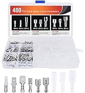 Nilight 480PCS Insulated Male Female Spade Terminals Quick Splice Assortment Tin Plated Open Barr...