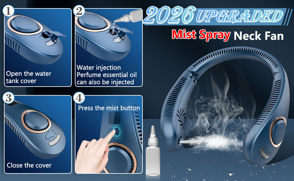 Foldable Leafless Hands Free USB Chargable Cooler,Slient Mini Head Unit Water Mister Sprays