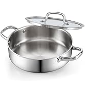 Cook N Home 4 Quart Stainless Steel Saute Pan, 3 Ply Clad Stainless Deep Frying Pan with Lid, 10....