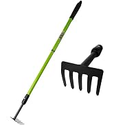 Small Telescopic Garden Rake 27-39" Handle, Mini Hand Rake for Flower Beds &amp; Tight Spaces, 5-Tine...